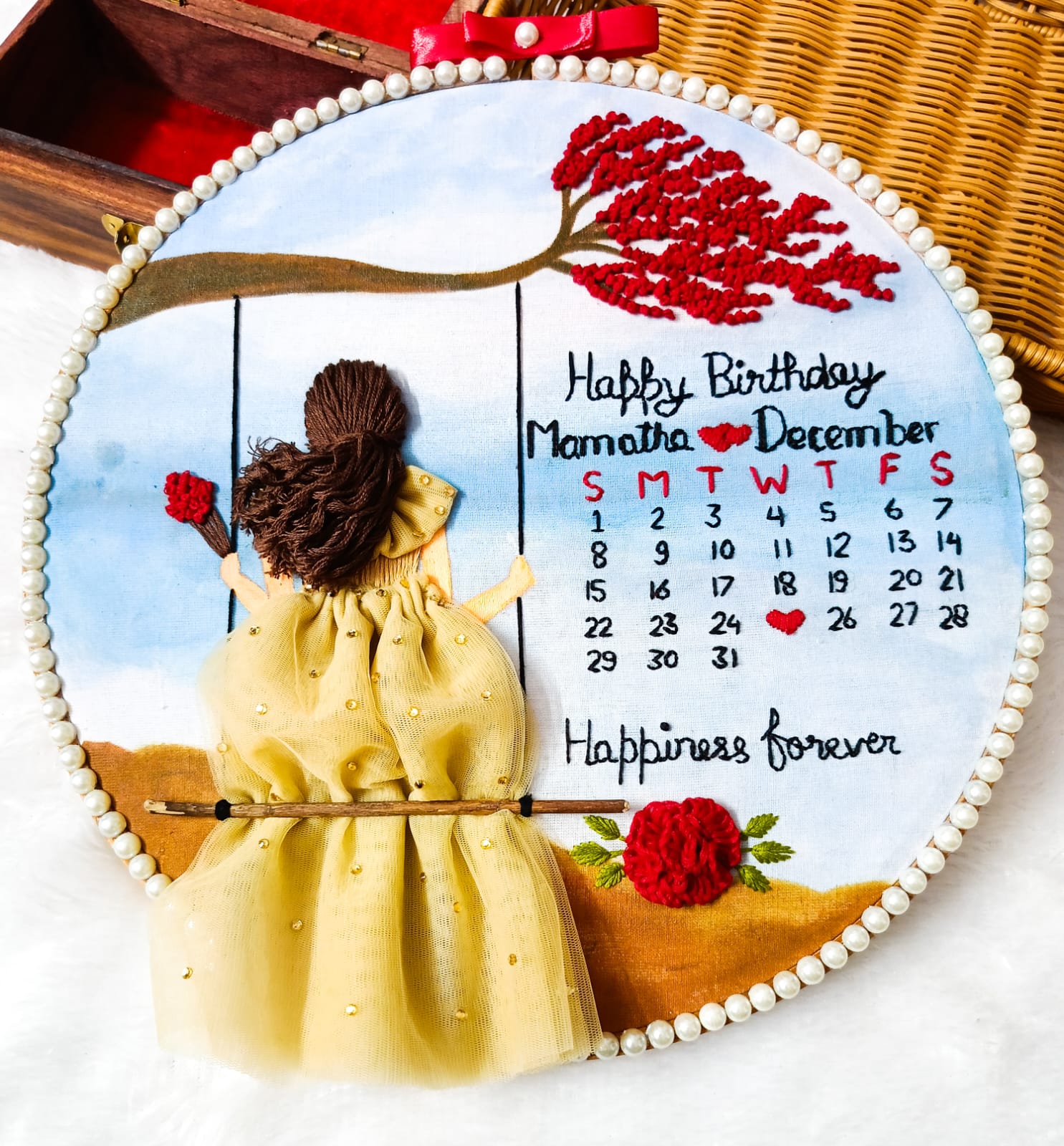 Birthday Swing Scene Hoop - Whimsical Yellow Dress Design