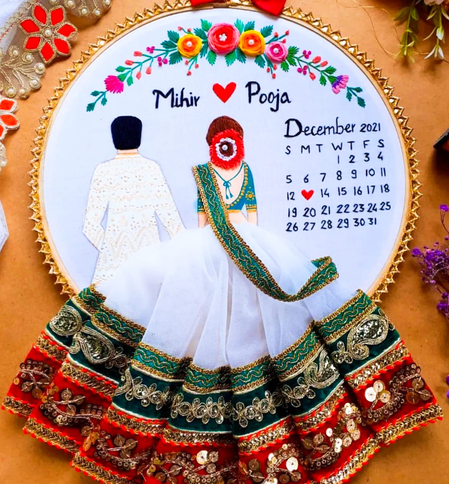 White & Teal Wedding Hoop - Unique Color Combination Design