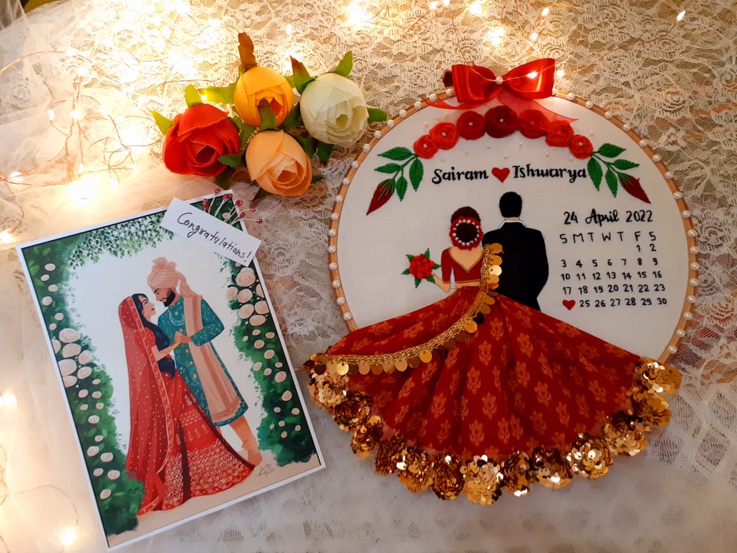 Red & Gold Sequin Wedding Hoop - Glamorous Sparkle Design