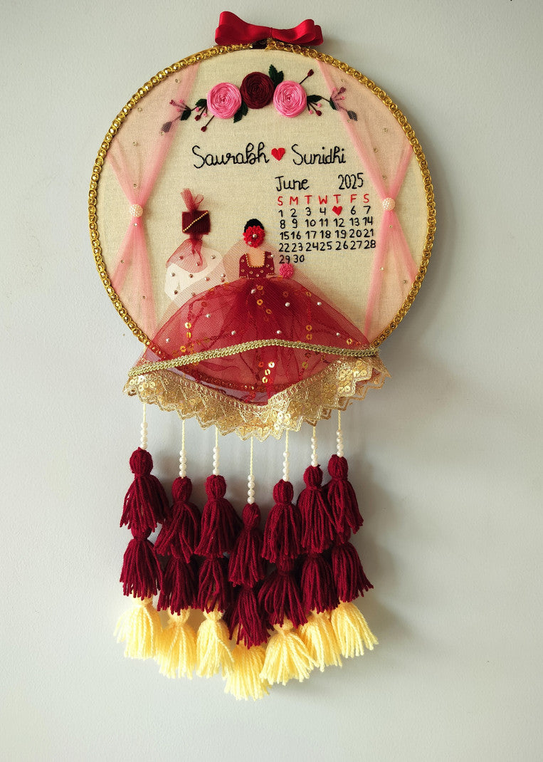 Burgundy Tassel Wedding Hoop - Multi-Tiered Fringe Design