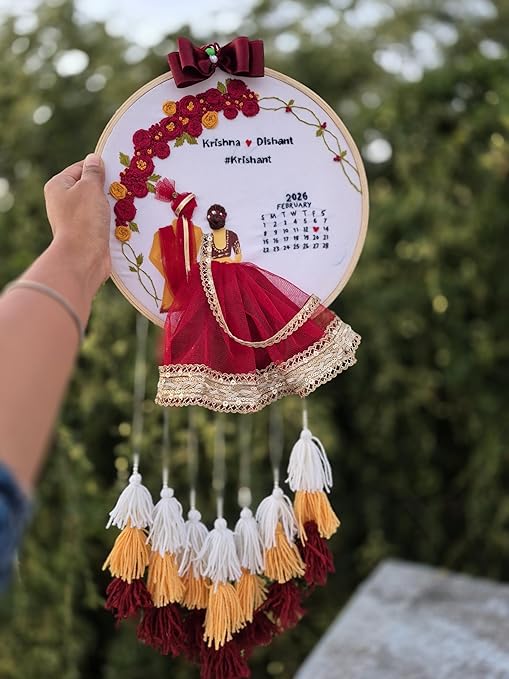 Vine Decoration Wedding Hoop - Natural Orange & Burgundy Tassel Design