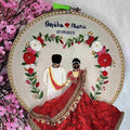 Custom Anniversary Embroidery Hoop Art - Elegant Couple Silhouette with Date Calendar