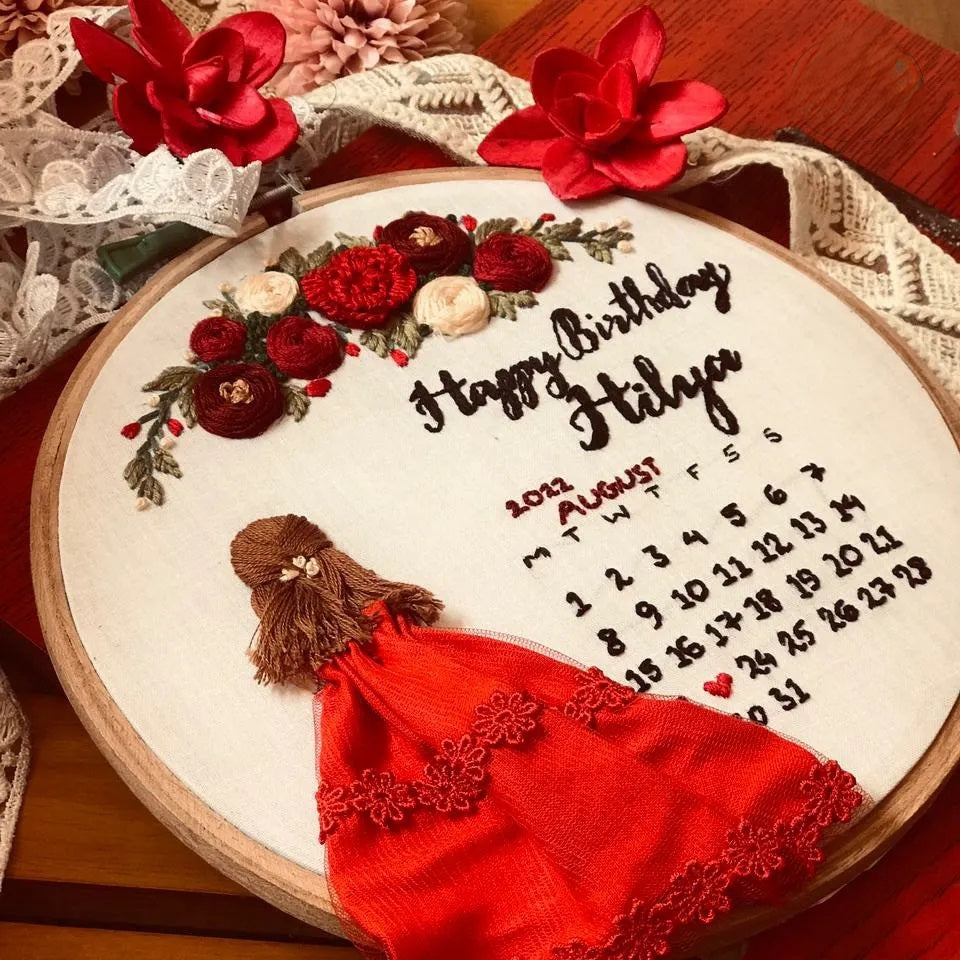 Birthday Celebration Embroidery Hoop - Personalized Girl's Calendar Design